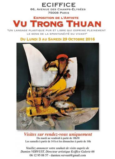 Exposition du talentueux artiste peintre vietnamien VU TRONG THUAN du 3 au 29 octobre 2016 à ECIFFICE, 66 Av Champs Elysées, 75008 - sur RDV uniquement