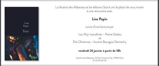 Vendredi 26 janvier 2018 à partir de 18h, rencontre-dédicace et lecture de ‘Toni’ (éd. Stock), le 2ème nouveau roman de l’auteure d’origine vietnamienne Line Papin (Paris 18ème)