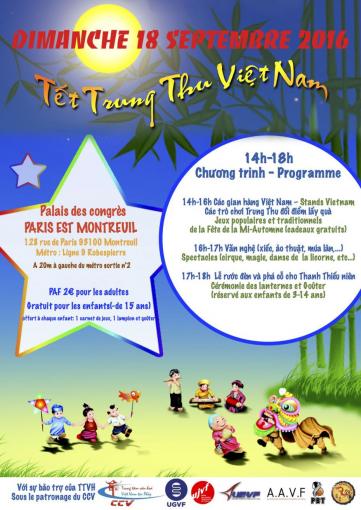 Dimanche 18/09/16: Fête de la Mi- Automne (Têt Trung Thu Vietnam) au Palais des congrès –93100 Montreuil – de 14h à 18h