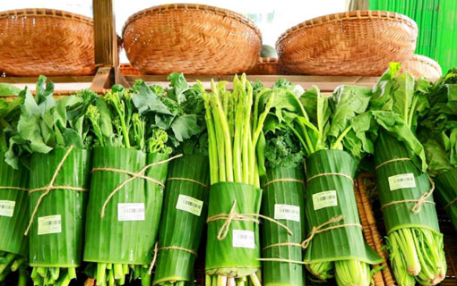 Au Vietnam, pour remplacer les sacs en plastique, on emballe les légumes dans des feuilles de bananier