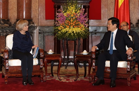 Le président Truong Tân Sang reçoit Élisabeth Guigou - promesse du président Hollande de venir visiter le Vietnam dans les meilleurs délais