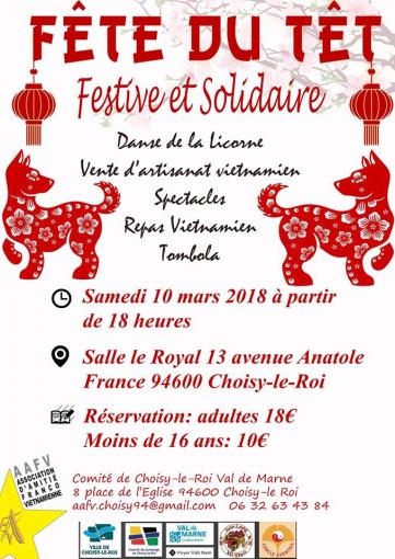 Fête du TẾT 2018 - Année du chien - ce samedi 10 mars soir à partir de 18h au Royal de Choisy le Roi 