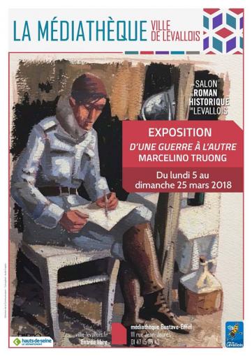 Du 5 au 25 mars 2018 : exposition ‘D’une guerre à l’autre’ d’illustrations de Marcelino Truong, 9 mars : table ronde, 11 mars (14h-19h) : dédicace de ses deux romans graphiques sur la guerre du Vietnam + atelier de dessin, Levallois (92) 