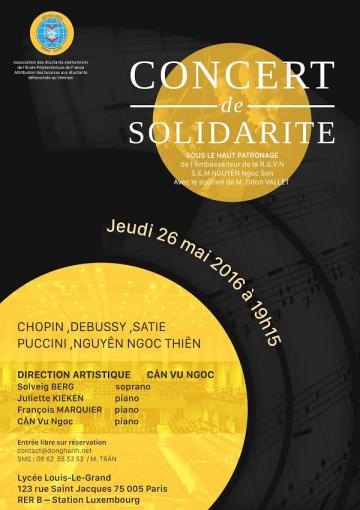 Concert de solidarité organisé par l’association Dong Anh et les élèves vietnamiens de l’école Polytechnique, jeudi 26 mai 2016 à 19h15 Concert de solidarité organisé par l’association Dong Anh et les élèves vietnamiens de l’école Polytechnique, jeudi 26 mai 2016 à 19h15