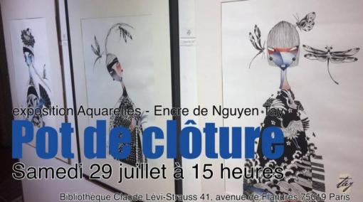 Samedi 29 juillet 2017, 15h-17h30 : Pot de Clôture de l’exposition de Nguyen Tay – Aquarelles & Encres – Fin jeudi 3 août, Bibliothèque Claude Lévi-Strauss, Paris 19e 