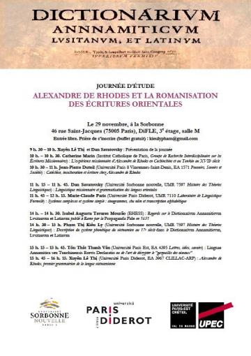 29/11: Alexandre De Rhodes Et La Romanisation Des Écritures Orientales