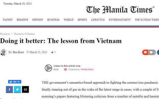 Article de "The Manila Times":  «Faire mieux: la leçon du Vietnam» 