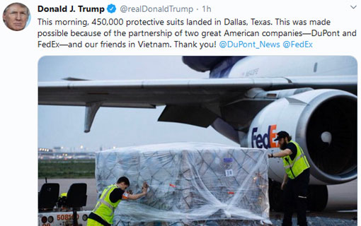 Anti-COVID-19 : Donald Trump remercie la coopération des "amis au Vietnam"